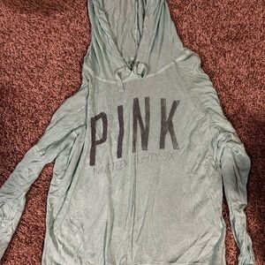 Green Hoodie with Pink Logo